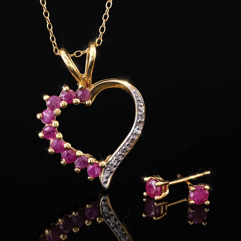 Heart of Passion Ruby Heart Necklace and Studs Set